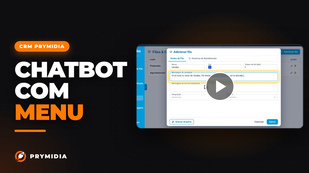 Vídeo: Filas e chatbot no CRM Prymidia